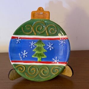 Holiday Ceramic Ornament Plate in Green and Blue